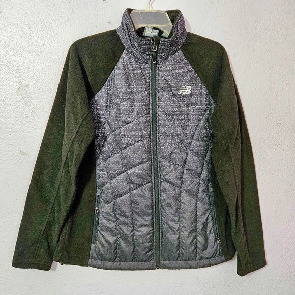 NEW BALANCE WOMEN'S ACTIVE WEAR RUNNING JACKET BLACK.GRAY FLEECE LINED   SZ L - Picture 1 of 8